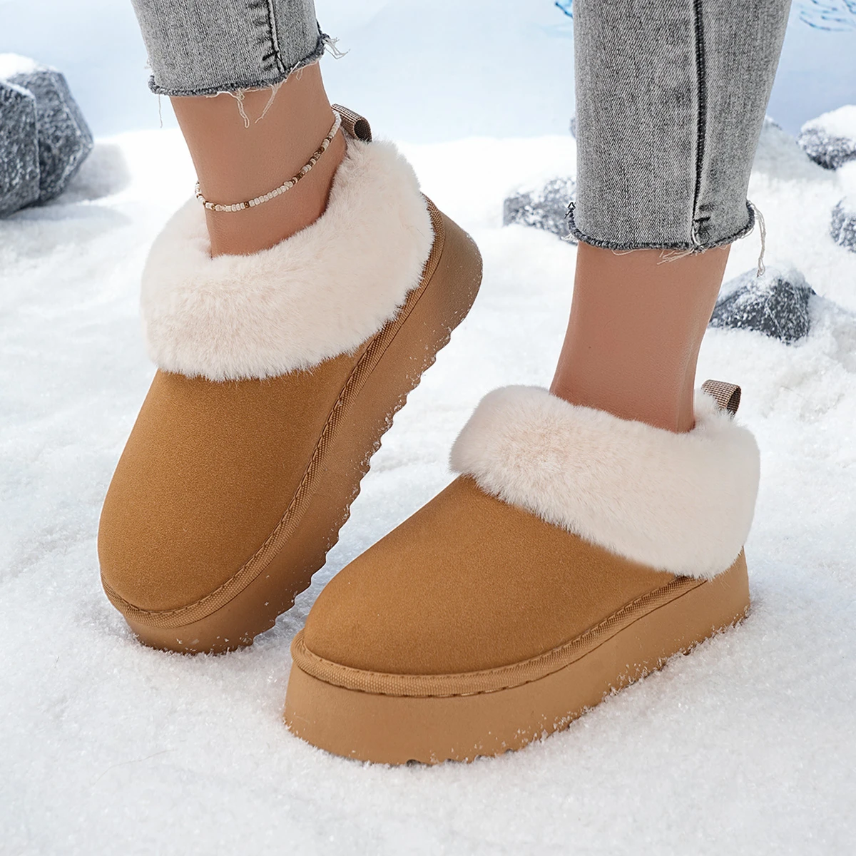 Winter Verdicken Plüsch Warme Schnee Stiefel für Frauen Plus Größe 36-43 Mode Runde Kappe Baumwolle Gepolsterte Schuhe frau stiefeletten