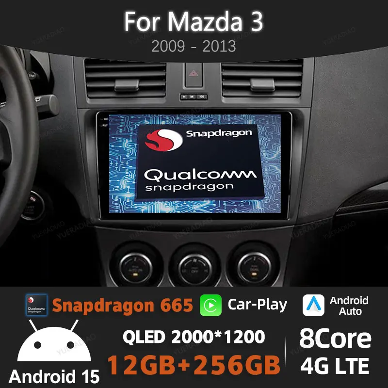 Android 15 Auto Radio Für Mazda 3 II Für Mazda3 BL 2009-2013 BT QLED GPS NAVI 4G WIFI multimedia Video Player Qualcomm 2DIN Image