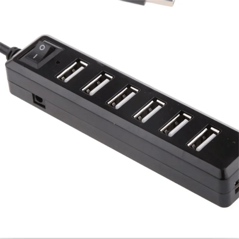 Tragbarer USB 2.0 7-Port-Adapter-Hub mit Ein-/Ausschalter und Anzeige, Plug & Play, hohe Geschwindigkeit für PC und Laptop Image