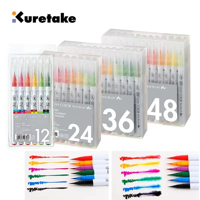 Japan Kuretake Zig Pinselstift, 4–120 Colos Set, für Profis und Künstler, Malen, Zeichnen, Kalligraphie Image