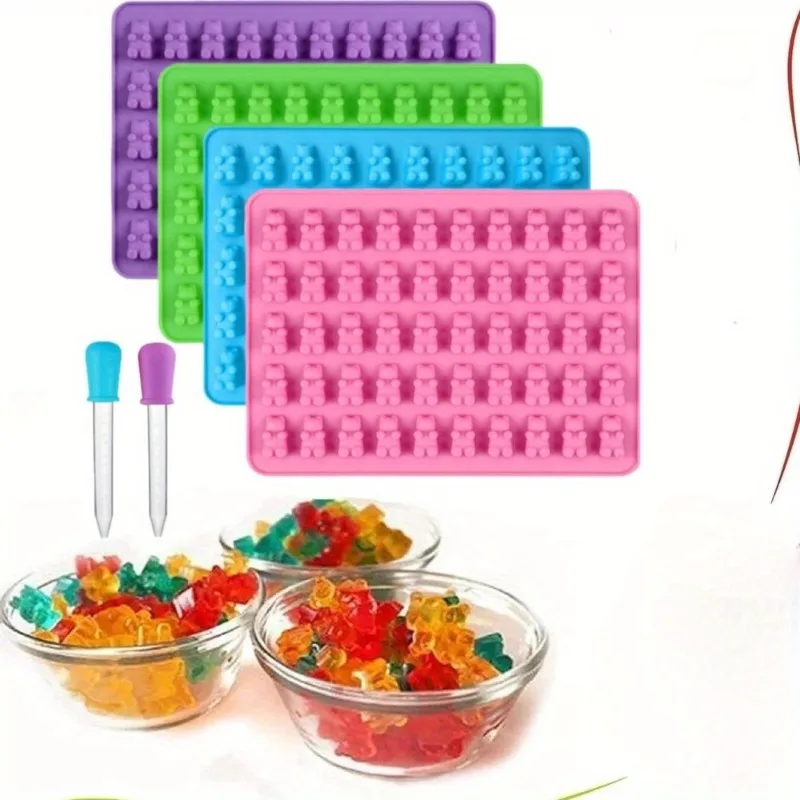 Mini-Silikon-Gummibärchen- und Schokoladenformen, 3D-Snack-Süßigkeitsformen mit flüssigem Tropfer, faltbare Aufbewahrung für DIY-Backen, Kuchendekoration Image