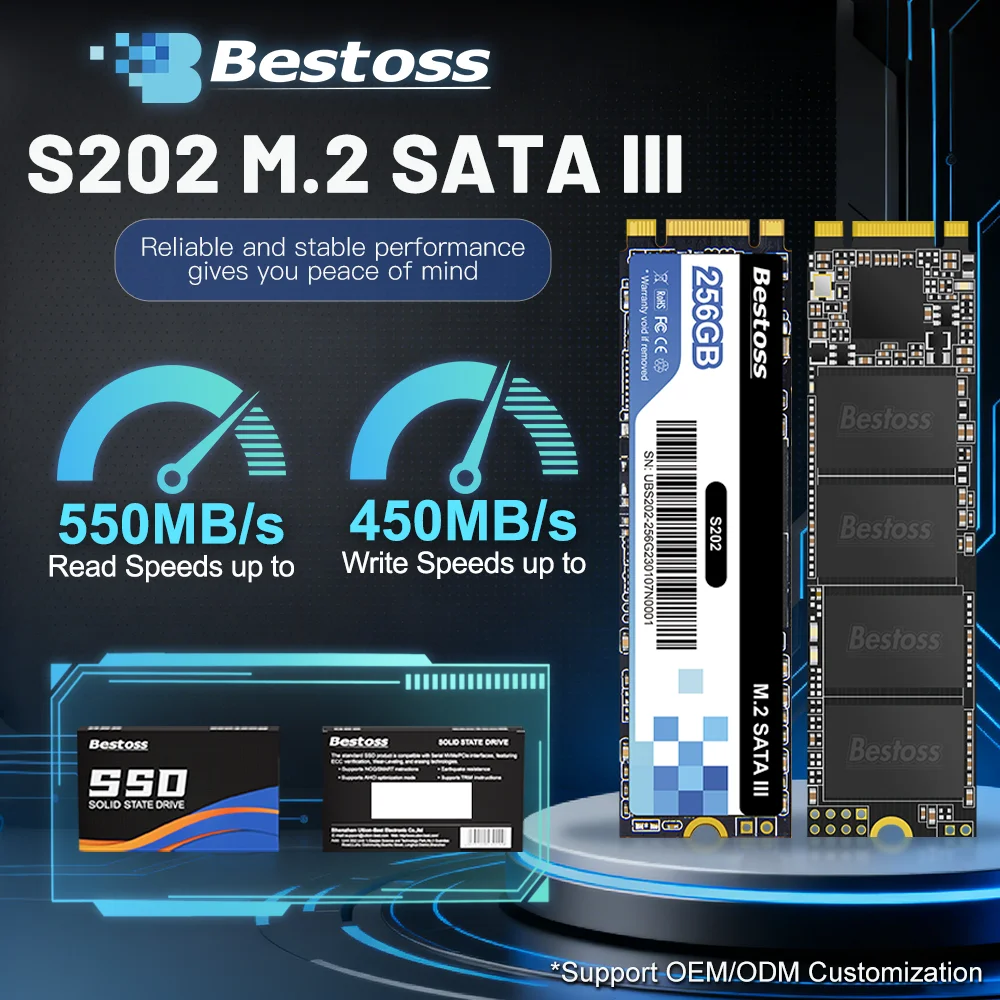 Bestoss M.2 Sata 3.0 2280 Vollkapazität 120 GB 128 GB 240 GB 256 GB 480 GB 512 GB 1 TB 2 TB SSD Internes Solid-State-Laufwerk Image