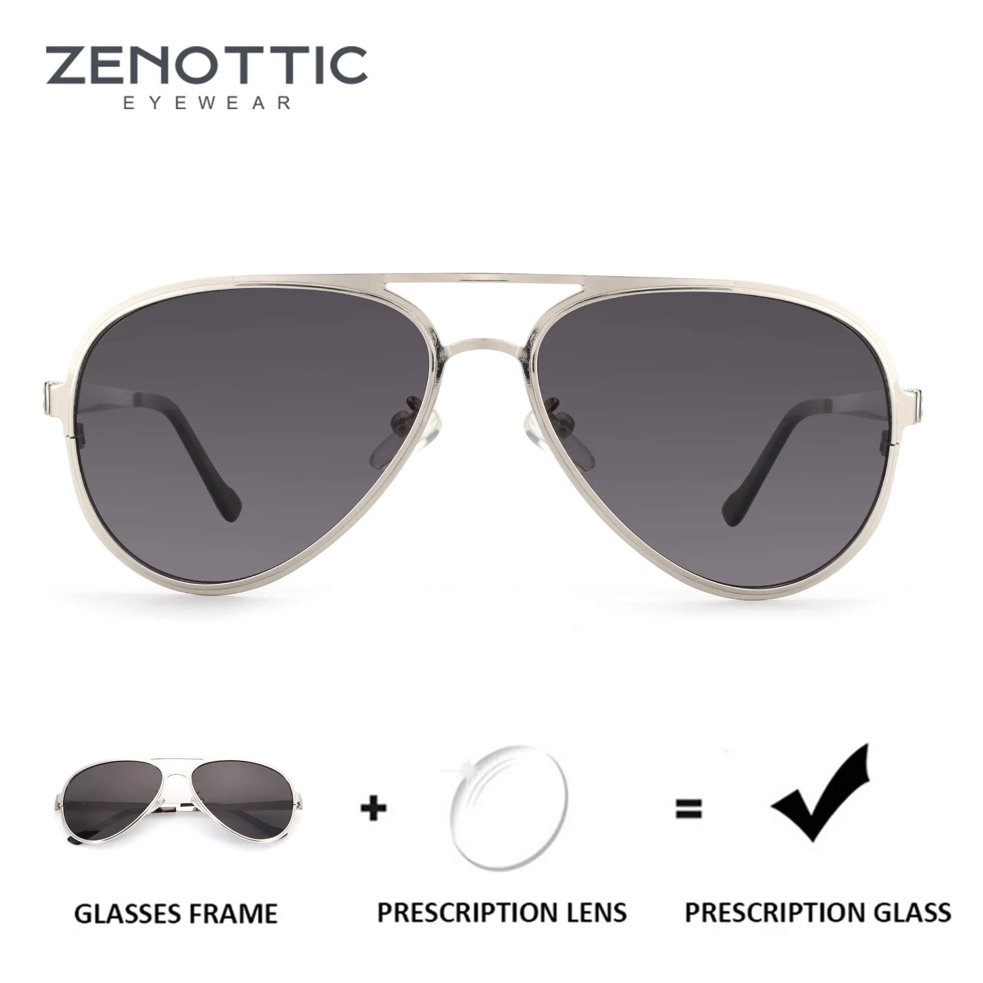 ZENOTTIC (XL-Größe) Hochwertige Metall-Pilot-polarisierte verschreibungspflichtige Sonnenbrille für Männer Trend UV400 Myopie optische Sonnenbrille Image