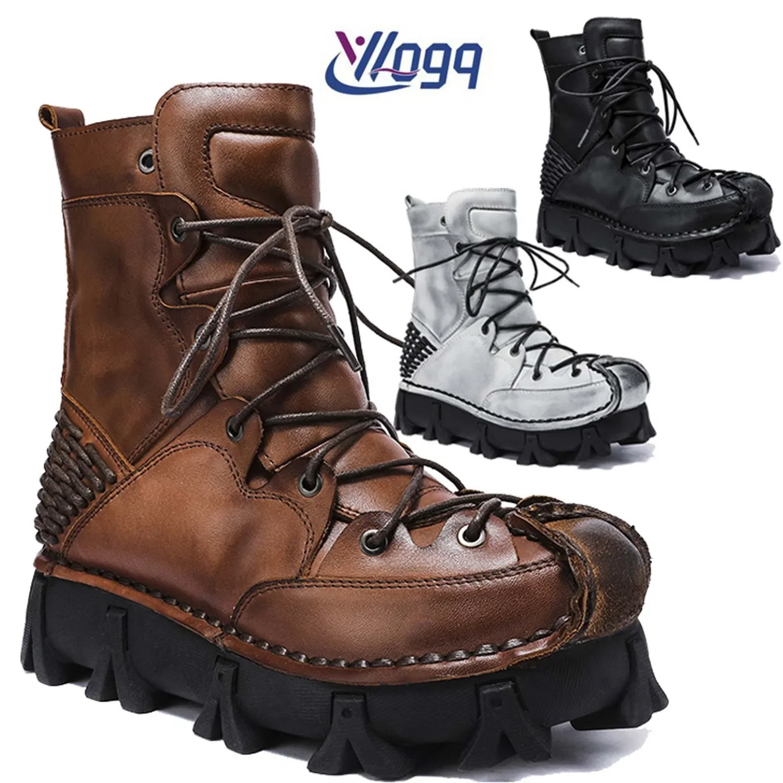 Amerikanische Herren-Retro-Stiefel, High-Top-Muffin-Lederschuhe, Rindsleder-Radstiefel, dicke Sohlen, Werkzeug, Plateaustiefel, Herrenschuhe