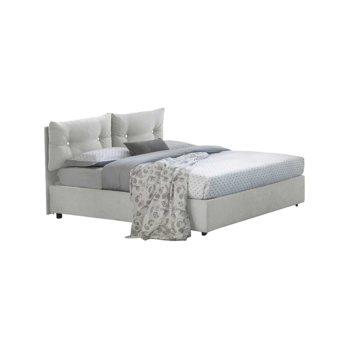 Dmora Doppelbett Djankt, Bettkasten mit Stoffbezug, 100 % Made in Italy, Öffnung vorne, geeignet für Matratzen 120 x 190 cm, weiß Image