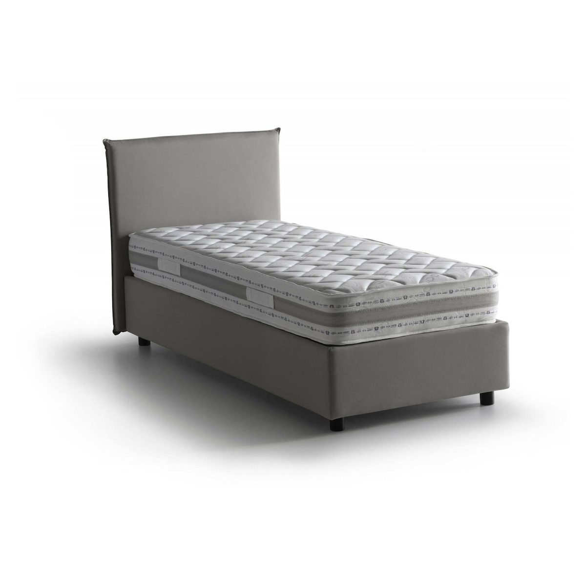 Dmora Dban-Einzelbett, Bettkasten mit Stoffbezug, 100 % Made in Italy, Öffnung vorne, inklusive Matratze 90 x 190 cm, Grau Image