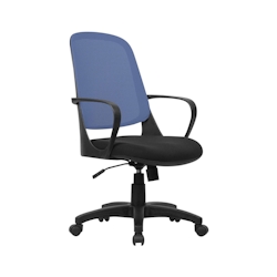Dmora Bürostuhl Dbink, Mesh-Arbeitsstuhl mit Armlehnen, Ergonomischer Bürositz, 61x60h99/108 cm, Schwarz und Blau Image