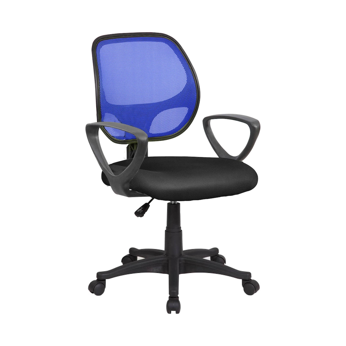Dmora Bürostuhl Ddjidj, Mesh-Arbeitsstuhl mit Armlehnen, Ergonomischer Bürositz, 56x57h88/100 cm, Schwarz und Blau Image