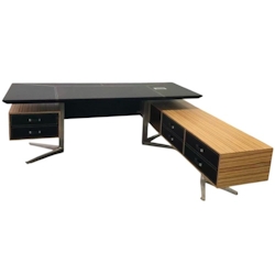 Schreibtisch Bari schwarz - Holz Chef Büromöbel Edelstahl Füße Image