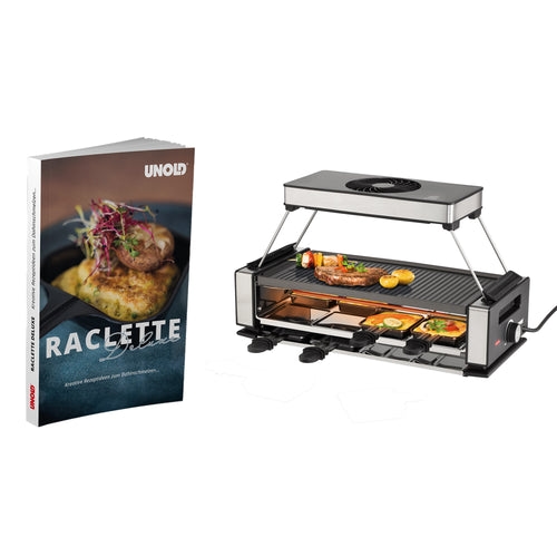 Unold 48985 Raclette Smokeless inklusive Raclette Buch für 8 Personen mit Dunstabzugshaube, wendbarer Antihaft-Grillplatte mit 50 Rezepte Image
