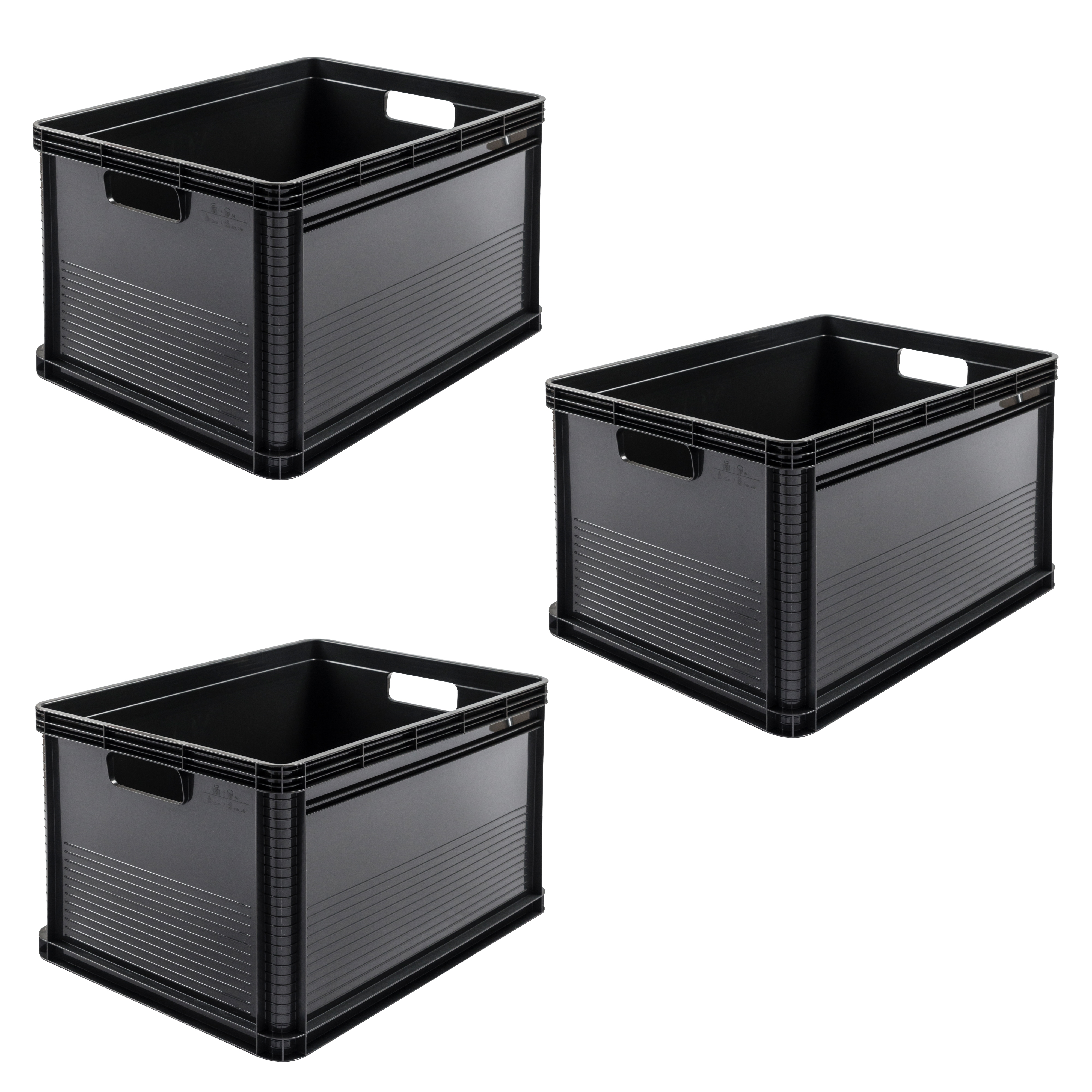 Transportbehälter KEEEPER "Transportbox robert, 3er Set, 64 L, 60 x 40 x 32 cm", graphit grau, B:40cm H:32cm L:60cm, Kunststoff, Transportboxen, säure- und laugenbeständig, 60 kg Tragkraft