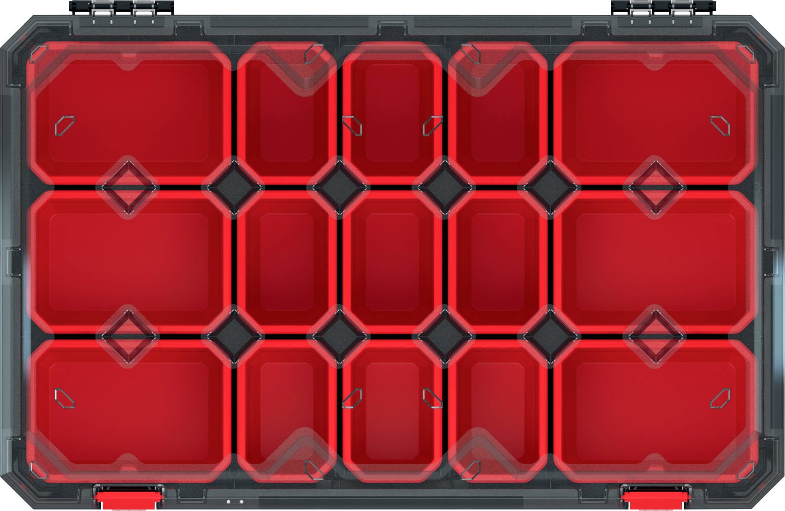 Kleinteilemagazin PROSPERPLAST "TITAN", schwarz (schwarz, rot), B:59,8cm H:11cm T:39cm, Kunststoff, Aufbewahrungsboxen, 59,8 x 39 x 11 cm