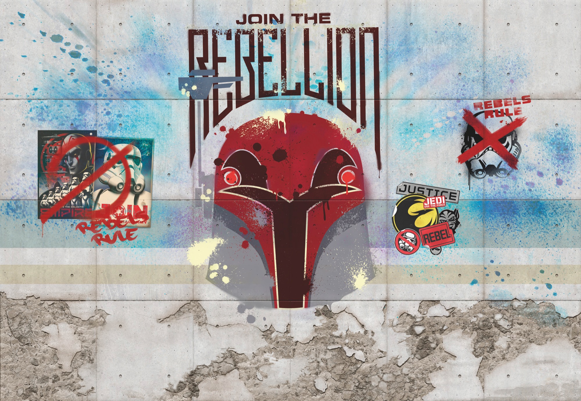 Fototapete KOMAR "STAR WARS Rebels Wall - Größe 368 x 254 cm", bunt (grau, blau, rot), B:368m L:254m, Papier, Tapeten, Kinderzimmer