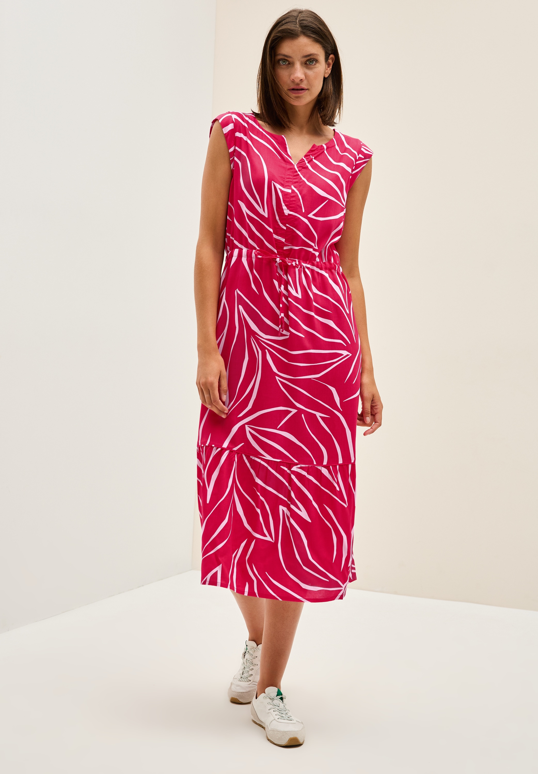 Midikleid CECIL, Damen, Gr. XL (44), US-Größen, rot (glazed apple rot), Stoff, 100% Viskose, bedruckt, normal wadenlang, Rundhals, Bündchen, Kleider Midikleid, aus Viskose