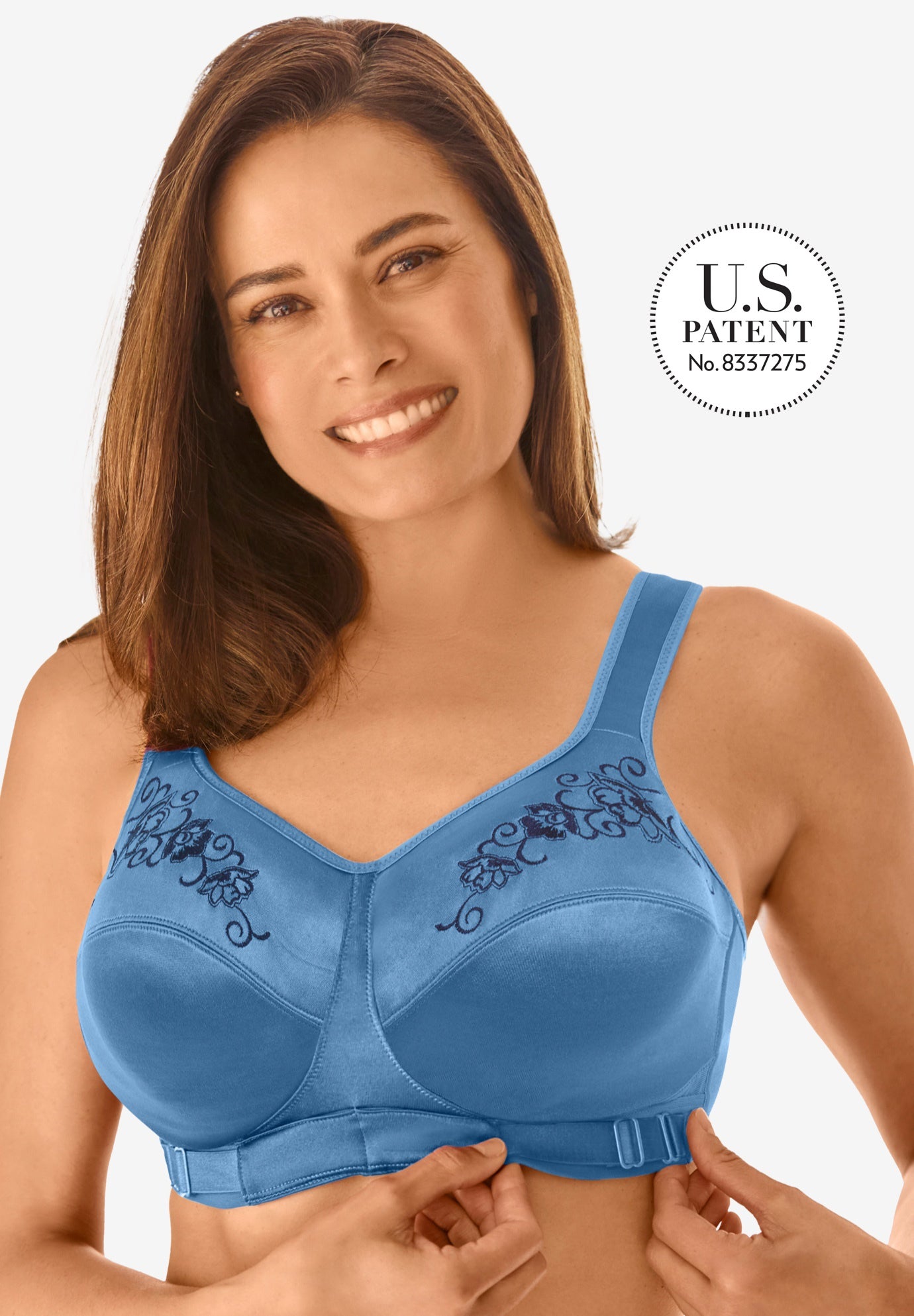 Plus Size Women's The Embroidered Custom Fit Bra by Comfort Choice in Dusty Indigo Embroidery (Size 38 B)
