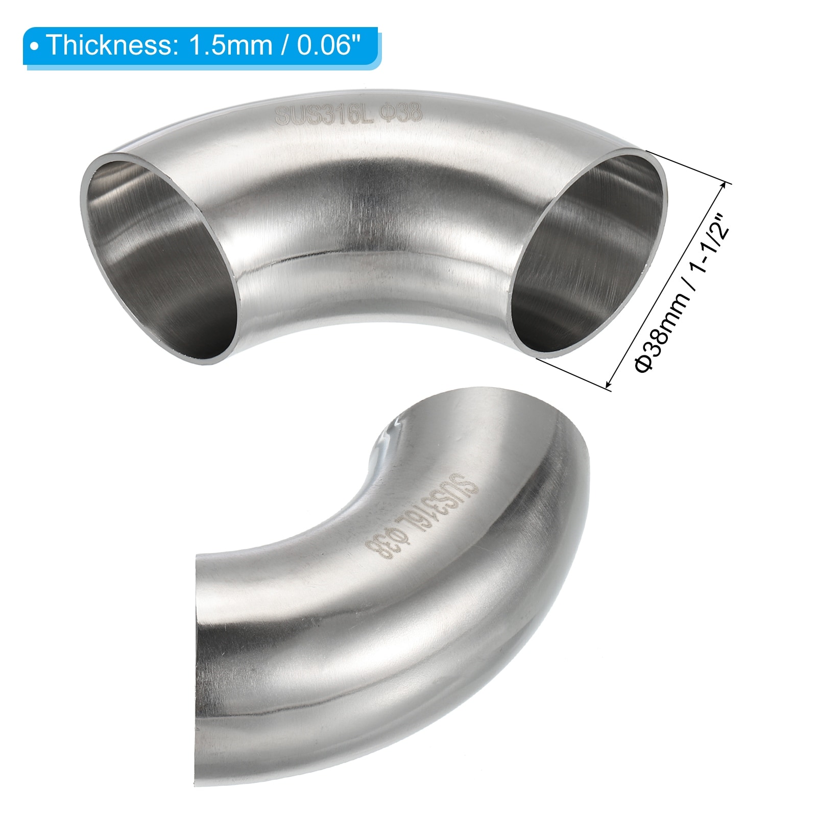 90 Degree Mandrel Bend Elbow, Steel Exhaust Elbow Exhaust Piping Connector 316 Stainless Steel for Exhaust Pipe HVAC - Silver