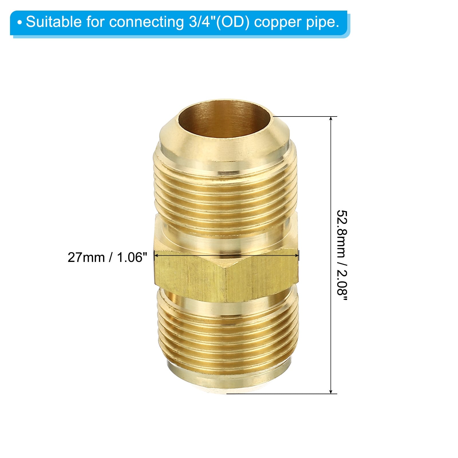 Brass Flare Union Connector, Air Conditioning Copper Double Pipe Extension Joint Connectors Pipe Hose Fitting with Nut
