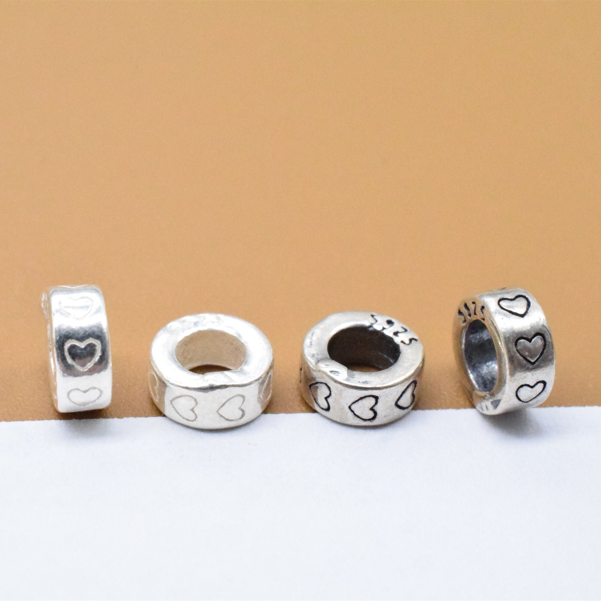 5 perline a forma di cuore in argento sterling, perline a forma di cuore in argento 925, perline d'amore, perline di San Valentino, perline per bracci