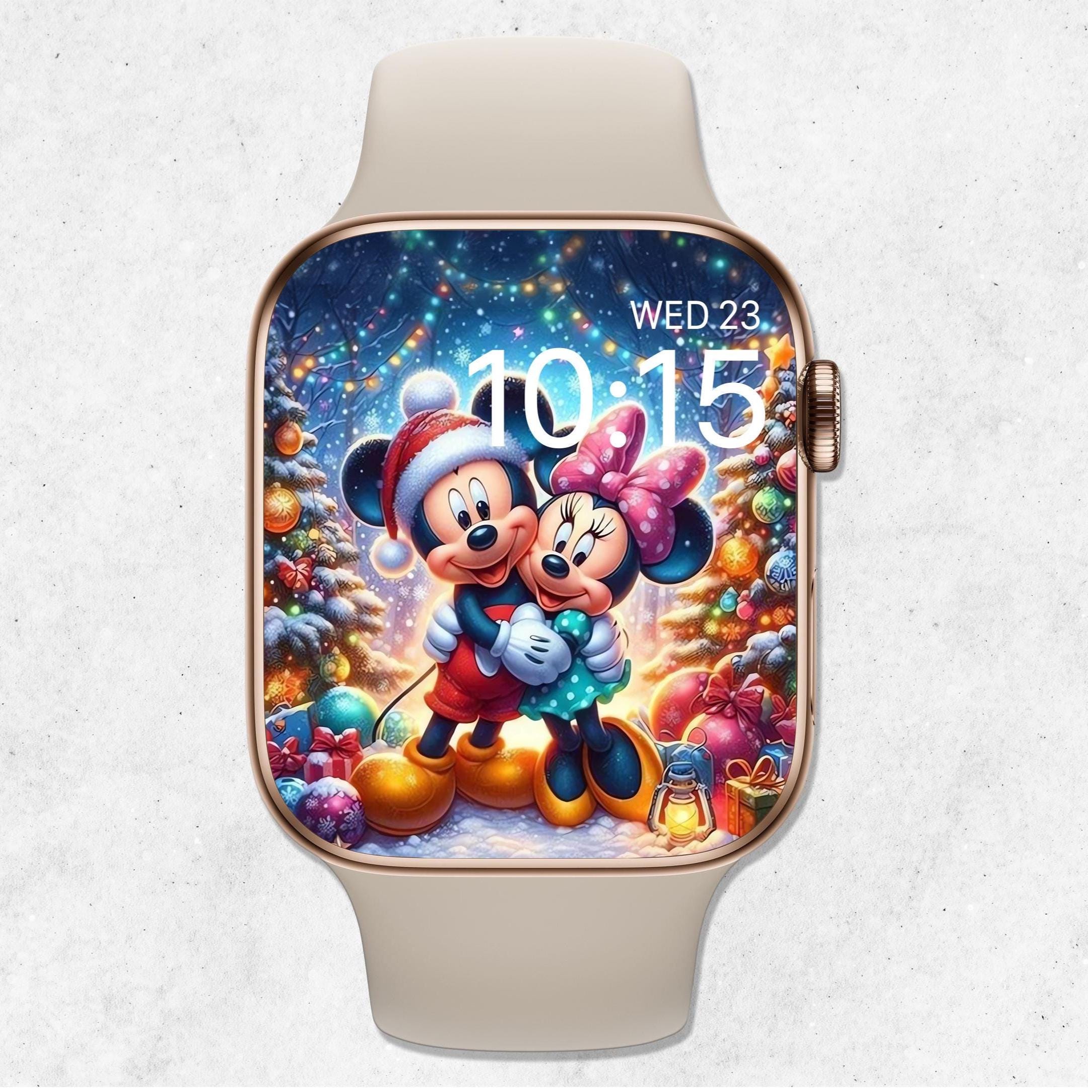 Sfondo natalizio di Topolino per Apple Watch, simpatico quadrante natalizio per orologio, sfondo festivo per smartwatch, sfondo per orologio per le va