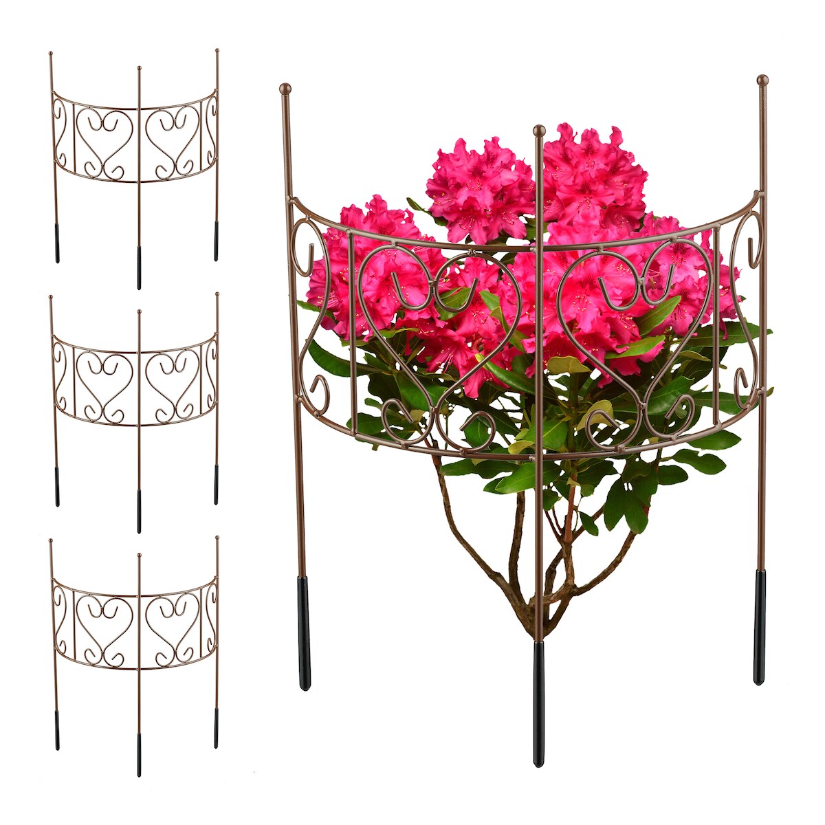 Relaxdays Staudenhalter, 4-teilige Rankhilfe, Pfingstrose & Hortensie, Pflanzenstütze HxB 41,5 x 31 cm, Stahl, braun Image