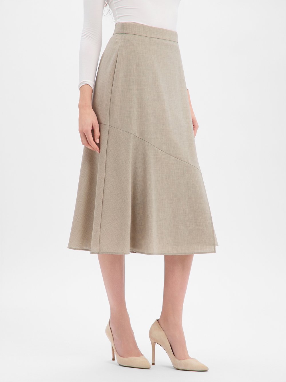 BOSS Midirock aus Schurwolle Damen beige, 36 Image