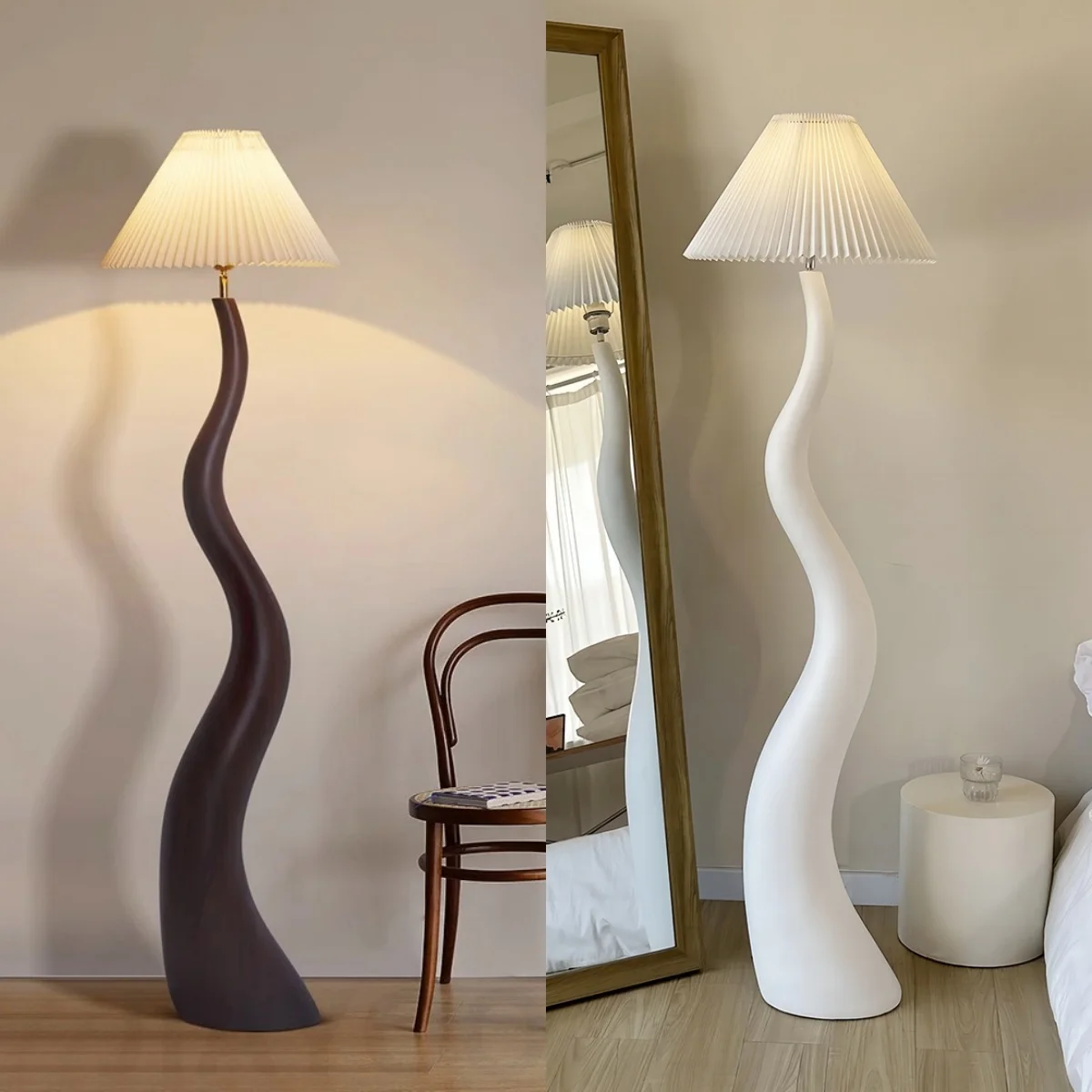 Vintage salon lampadaire nordique champignon bois Grain lumière décoration de la maison lampe chambre lampe verticale lampe de chevet lampe à LED