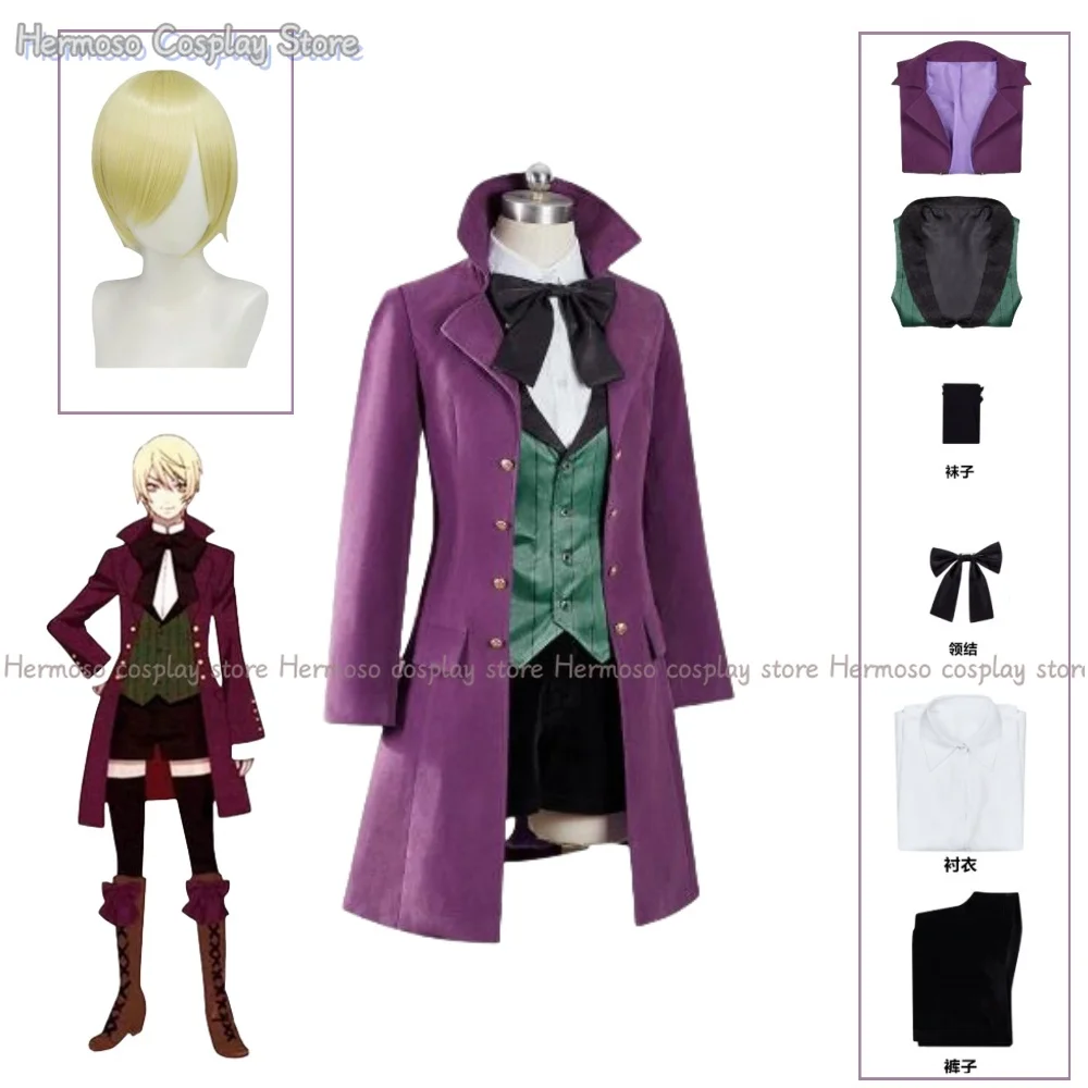 Anime Black Butler Alois Trancy Cosplay Kostüm Perücke Teufel Uniform Halloween Erwachsene Mann Frau Anzug Mantel Hosen Hemd Krawatte Weste Set Image