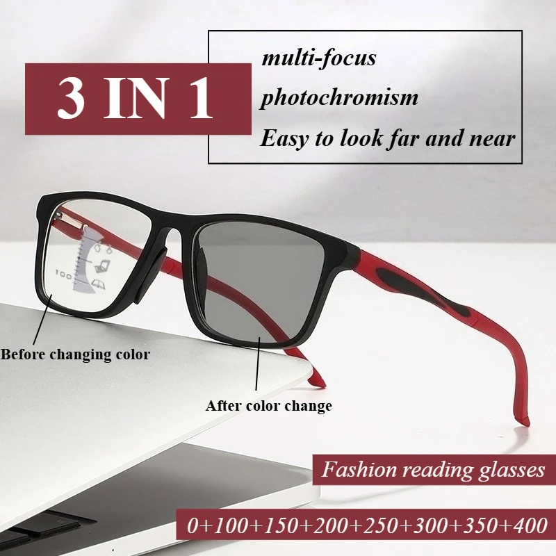 Modische multifokale Lesebrille, photochrome High-Definition-Lesebrille, Presbyopie-Brille, Sportbrille Image