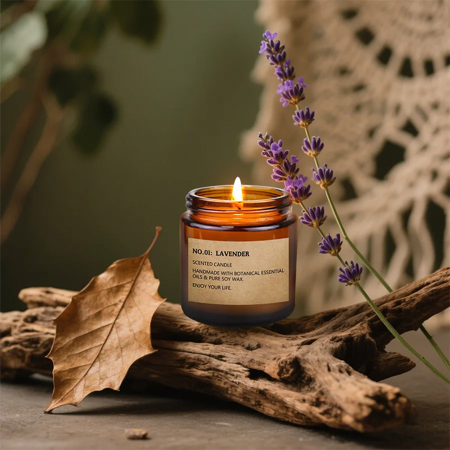 1 Stück braune Glasbecher-Aromatherapie-Kerze, Lavendel-Duftkerze, geeignet für Heimdekoration, Geburtstag, Valentinstag, Geschenk Image