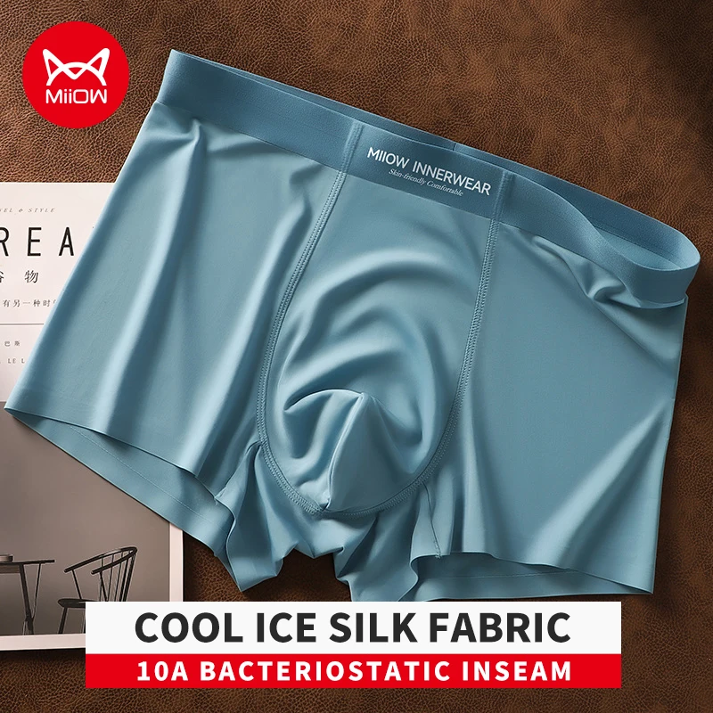 MiiOW 3Pcs Nahtlose Eis Seide Männer Boxershorts Kühlen Mint Gabelung männer Boxer Briefs 10A Antibakterielle Herren Unterhose unterwäsche Image