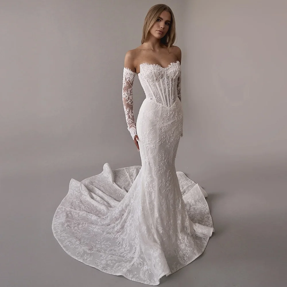 Temperament Meerjungfrau Ärmelloses Brautkleid Elegante Organza Angepasst Robe de mariée Verträumte Spitze Appliques Vestido De Novia Image