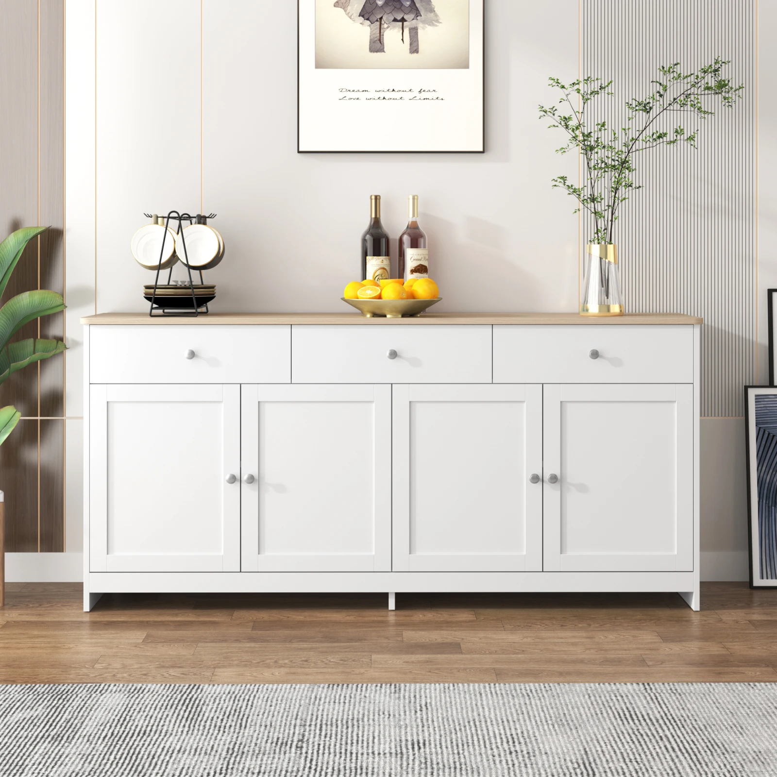 Comanlai 160 x 37 x 75 cm Sideboard-Kommode, Buffetschrank, mit 4 Türen und 3 Schubladen, für Wohn- und Esszimmer