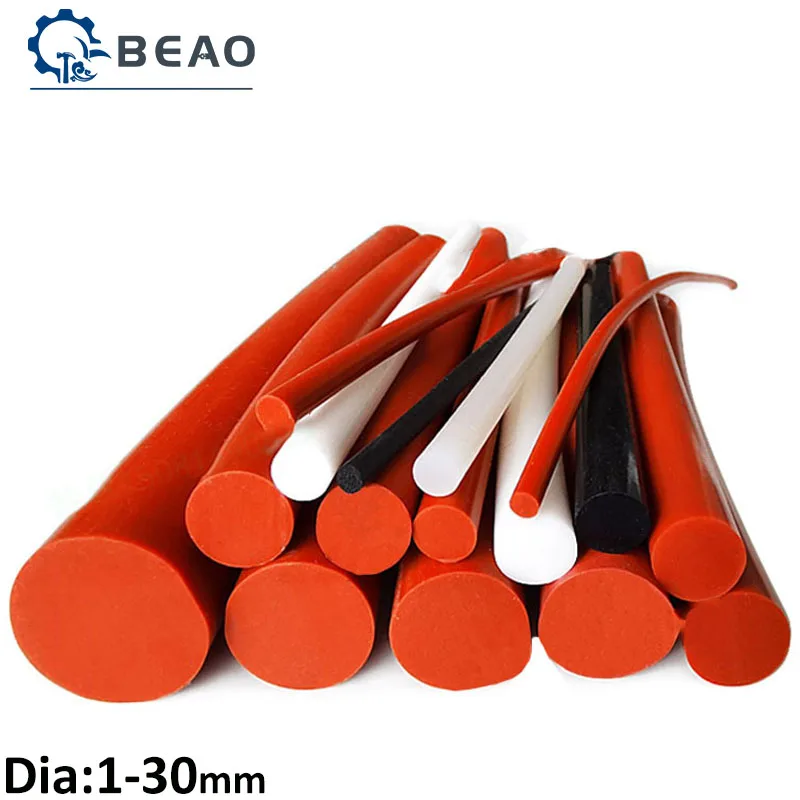 1/5 m weiß/rot VMQ-Dichtungsstreifen aus massivem Silikonkautschuk, runde Stangenschnur, hohe Temperatur, Durchmesser 1–30 mm