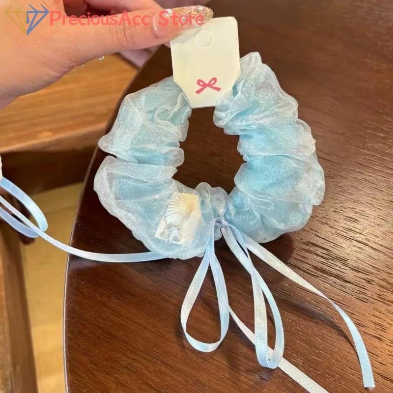 1Pcs Mesh Klar Haar Ring Sommer Blau Goldfisch Dickdarm Haar Bündel Weibliche Design Sinn Elastische Haar Zubehör Image