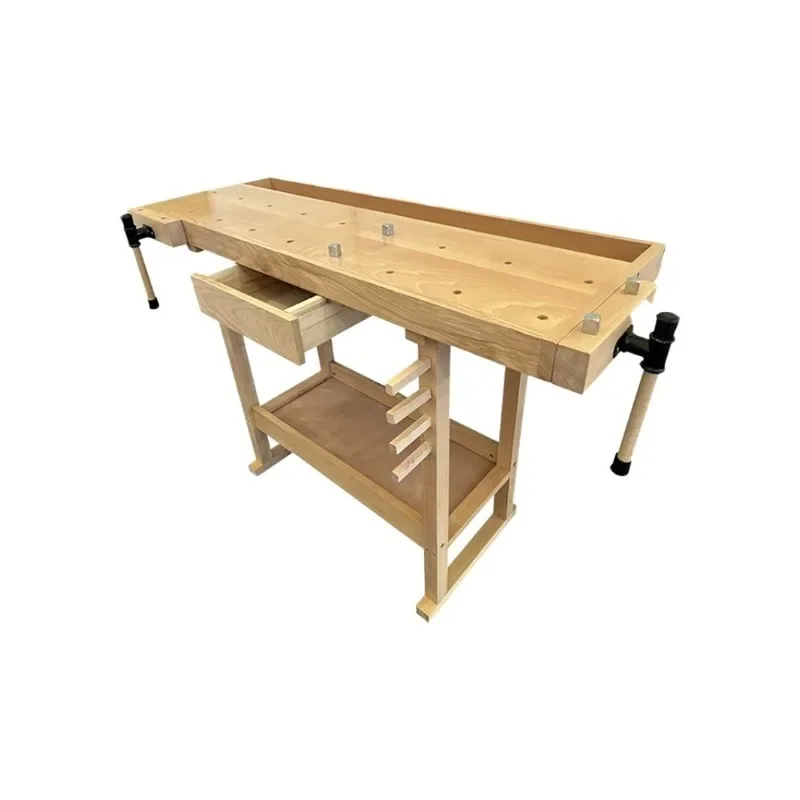 Multifunktionale Holzbearbeitungswerkbank, Konsole, Werkbank aus Buchenholz, DIY-Handbuch, Tisch aus massivem Holz mit Klemme, 139 x 49 cm Image