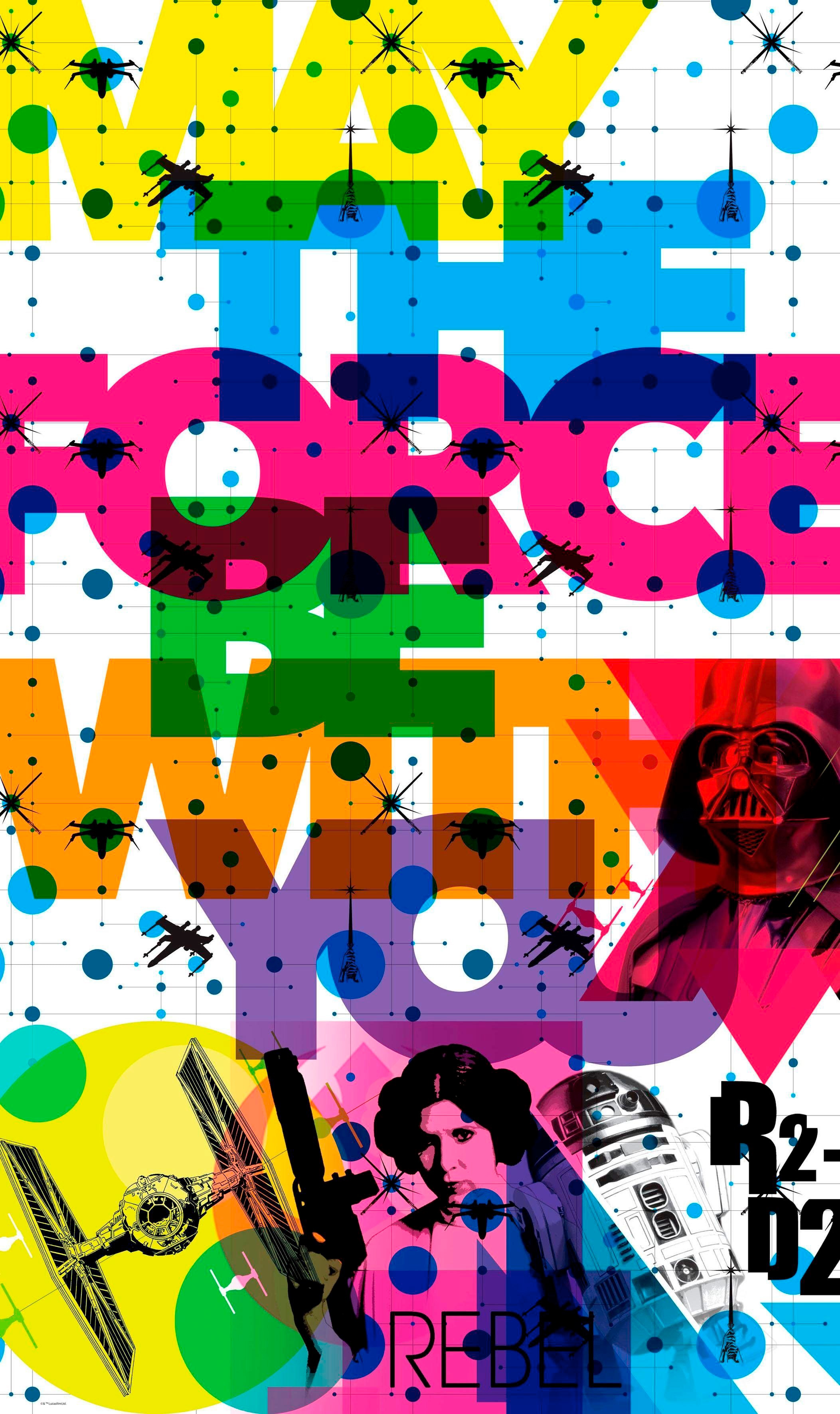 Vliestapete KOMAR "Digitaldruck Vlies - Star Wars Pop Neon Geometrics Leia", bunt, B:120m L:200m, Vlies, Tapeten, Kinderzimmer