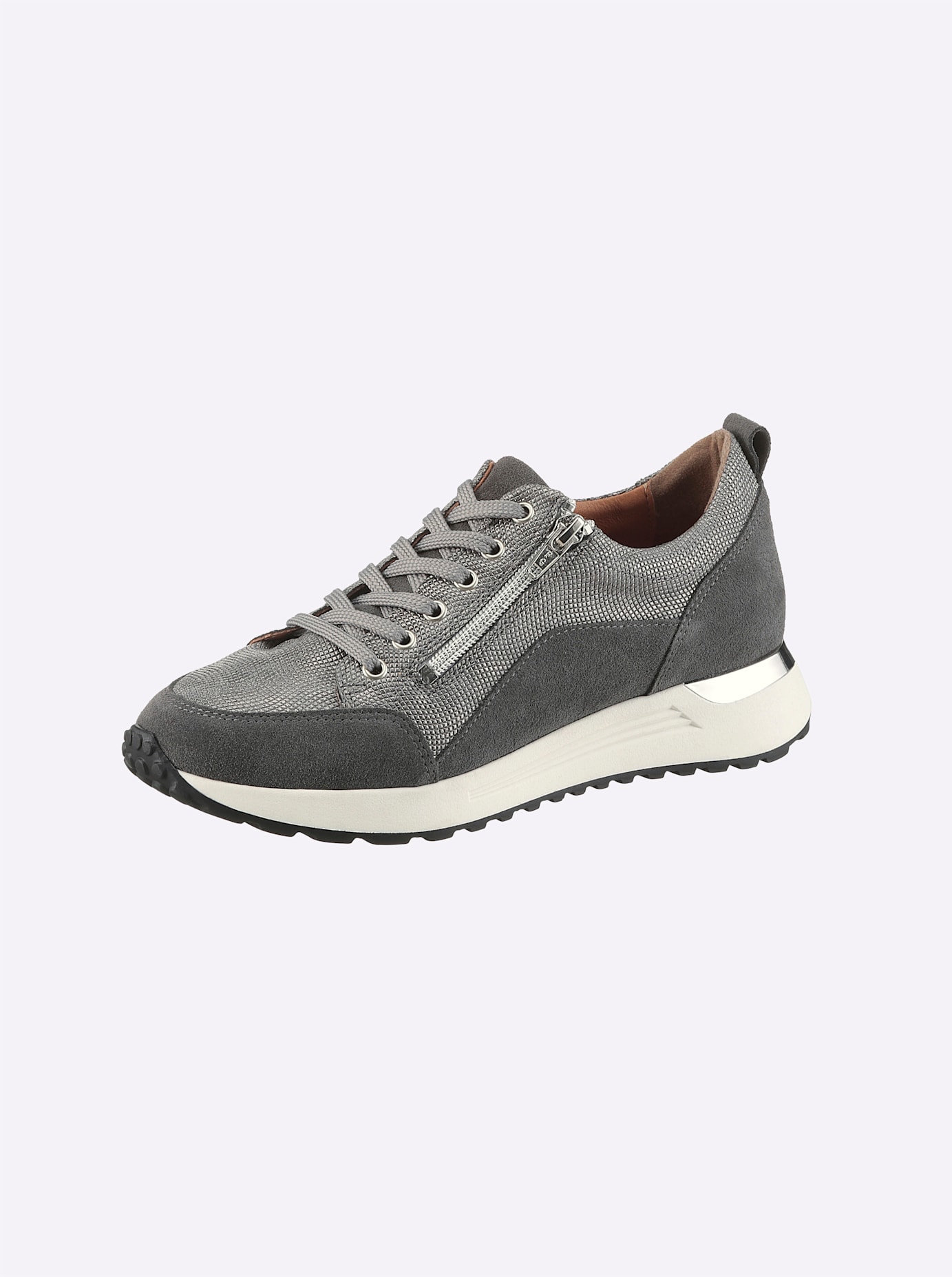 Sneaker HEINE, Damen, Gr. 38, grau (grau, grau, metallic), Leder, Textil, Veloursleder, Schuhe Sneaker