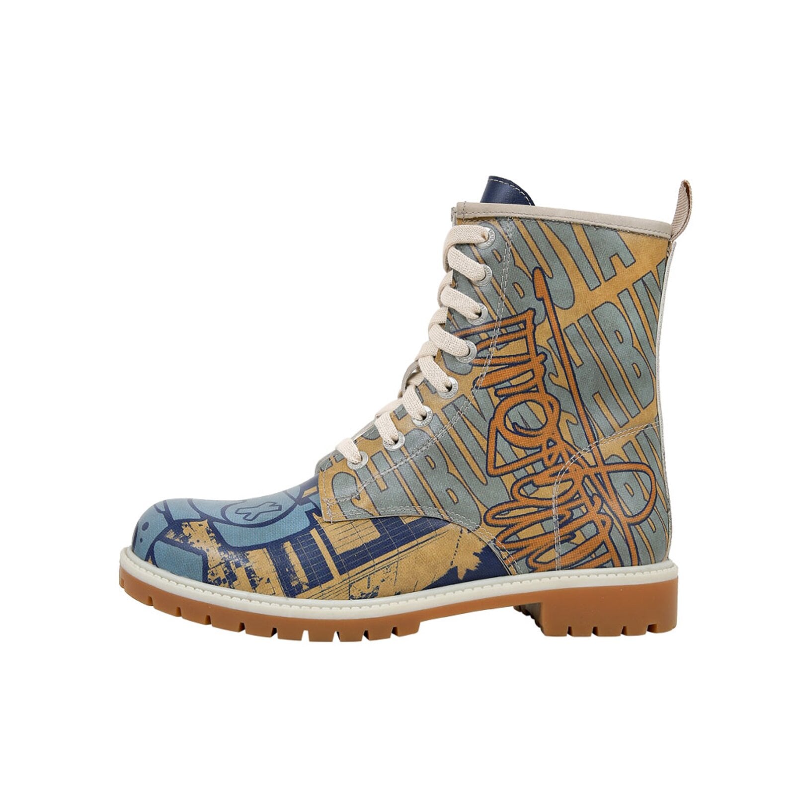 Schnürboots DOGO "Longe Boots Schnürstiefel Dynamic Spirit Damen Stiefeletten", Damen, Gr. 38, Normalschaft, gelb, blau, Lederimitat, Schuhe Schnürboots, Handgefertigt