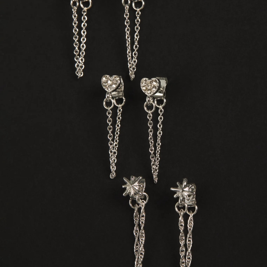 Lucky Brand Heart And Star Drop Chain Earring Set - Women's Ladies Accessories Jewelry Earrings in Silver