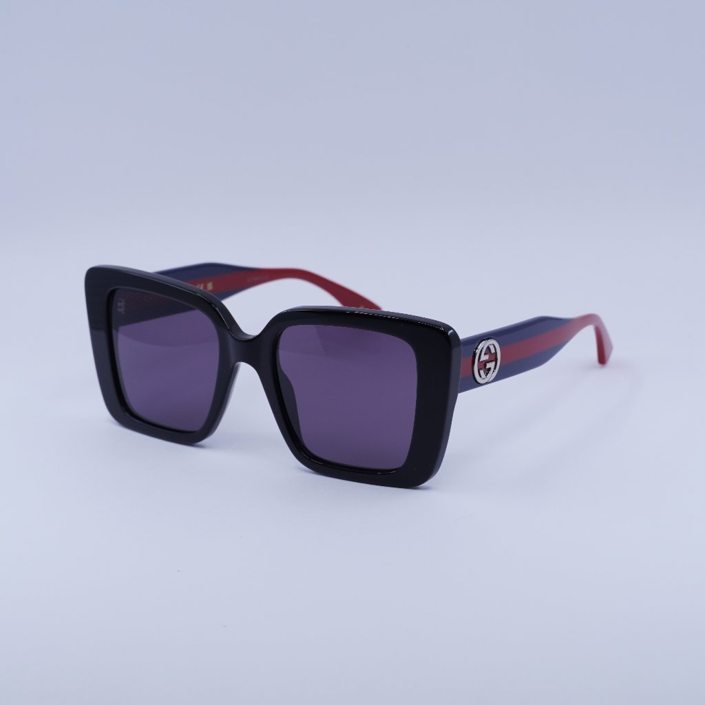 Gucci Accessories | Gucci Gg1861s 004 Sunglasses Shiny Black Square Frame, Dark Violet Lenses | Color: Black/Purple | Size: 53 - 20 - 145