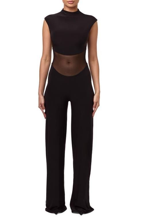 Mesh Mock Neck Jumpsuit - Black - Naked Wardrobe Jumpsuits