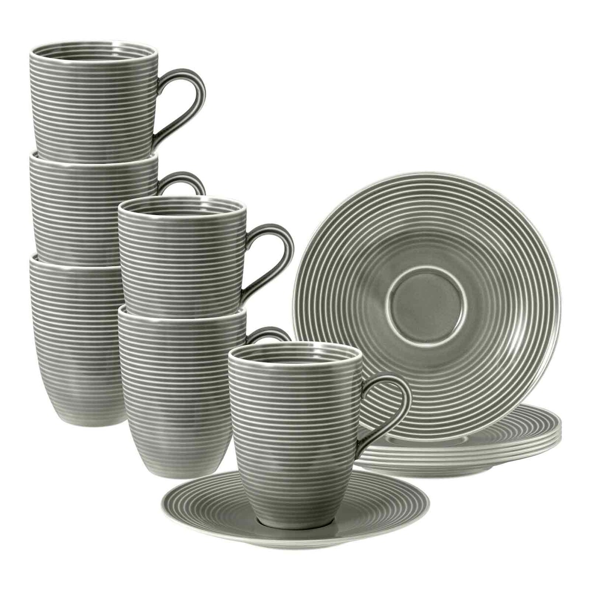 Seltmann Weiden Beat Color Glaze Henkelbecher mit Untertassen 6er Set Perlgrau Image