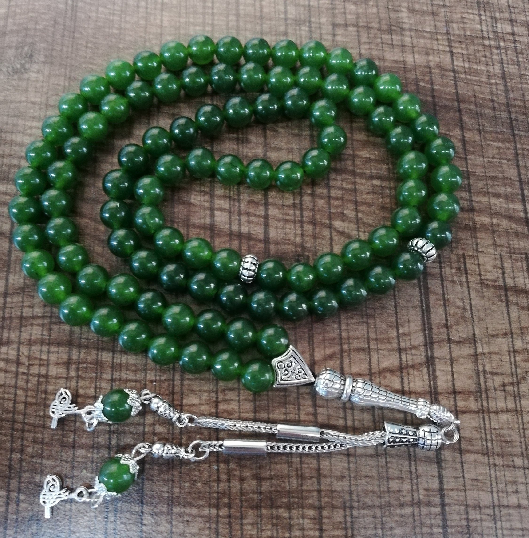 Perline di preghiera islamiche di vera giada, pietra naturale 99 perline, Tasbih, Misbaha, Tasbeeh, musulmano, rosario, Misbah, Tasbih 99, Tasbih pers