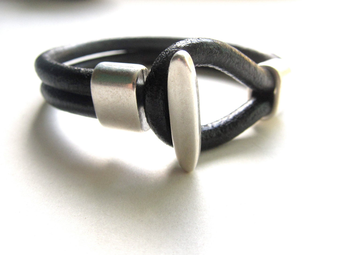 Bracciale in pelle da uomo, regalo per papà, bracciale in pelle da uomo, bracciale in pelle nera da uomo, bracciale in argento da uomo, regalo per mar