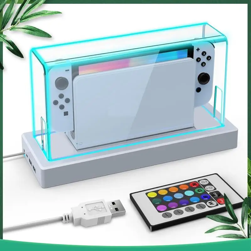 YSS-Acryl-Staubschutz, transparent und 16 LED-Farben-Lichtbasis, kompatibel mit Nintendo Switch/OLED-Display, Dock-Abdeckung Image