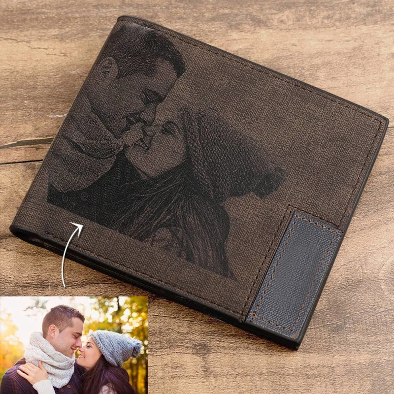 Benutzerdefiniertes Bild PU-Leder-Geldbörse Herren Bifold Benutzerdefinierte Inschrift Foto gravierte Geldbörse Thanksgiving-Geschenke für Ihn Benutzerdefinierte Geldbörse Image