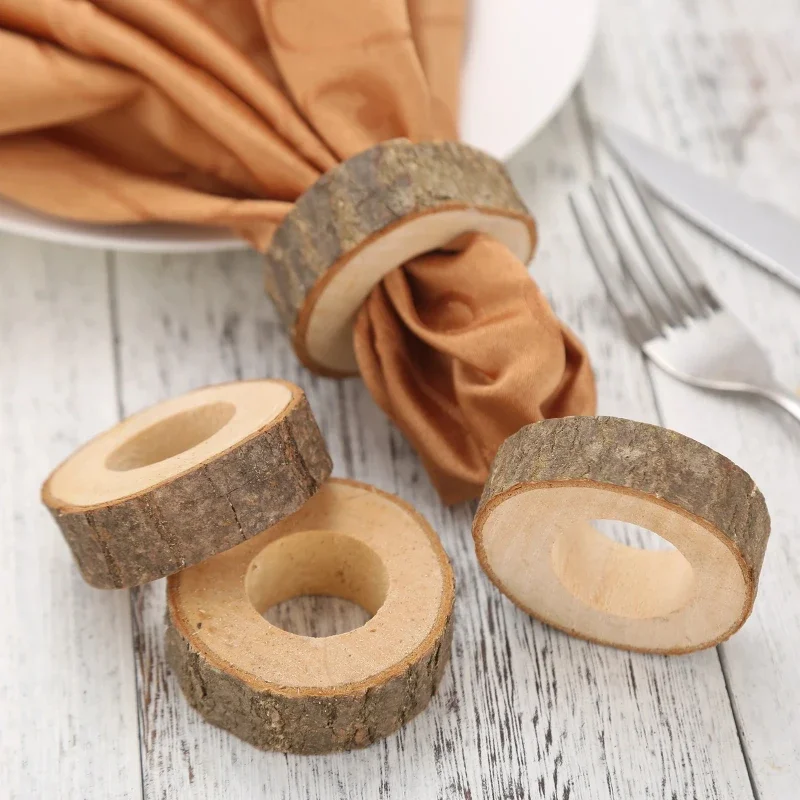 6–30 Stück handgefertigte Serviettenringe aus Holz, rustikales Rinden-Log-Design für Tischdekoration, Hochzeit, Party, Abendessen, Heimdekoration, Geschenkidee Image