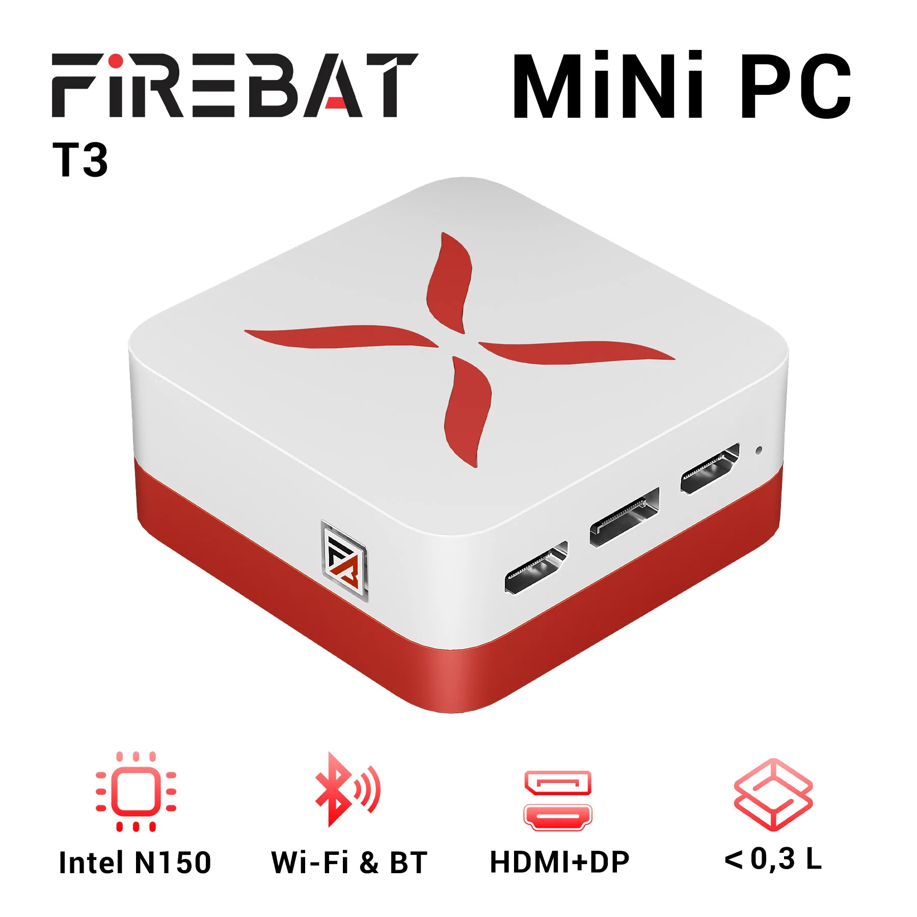 Firebat T3 Mini PC Intel Alder Lake N150 Windows 11 Pro Mini PC 12GB DDR4 M.2 512GB PCIe SSD WiFi 5 BT4.2 Computer Desktop