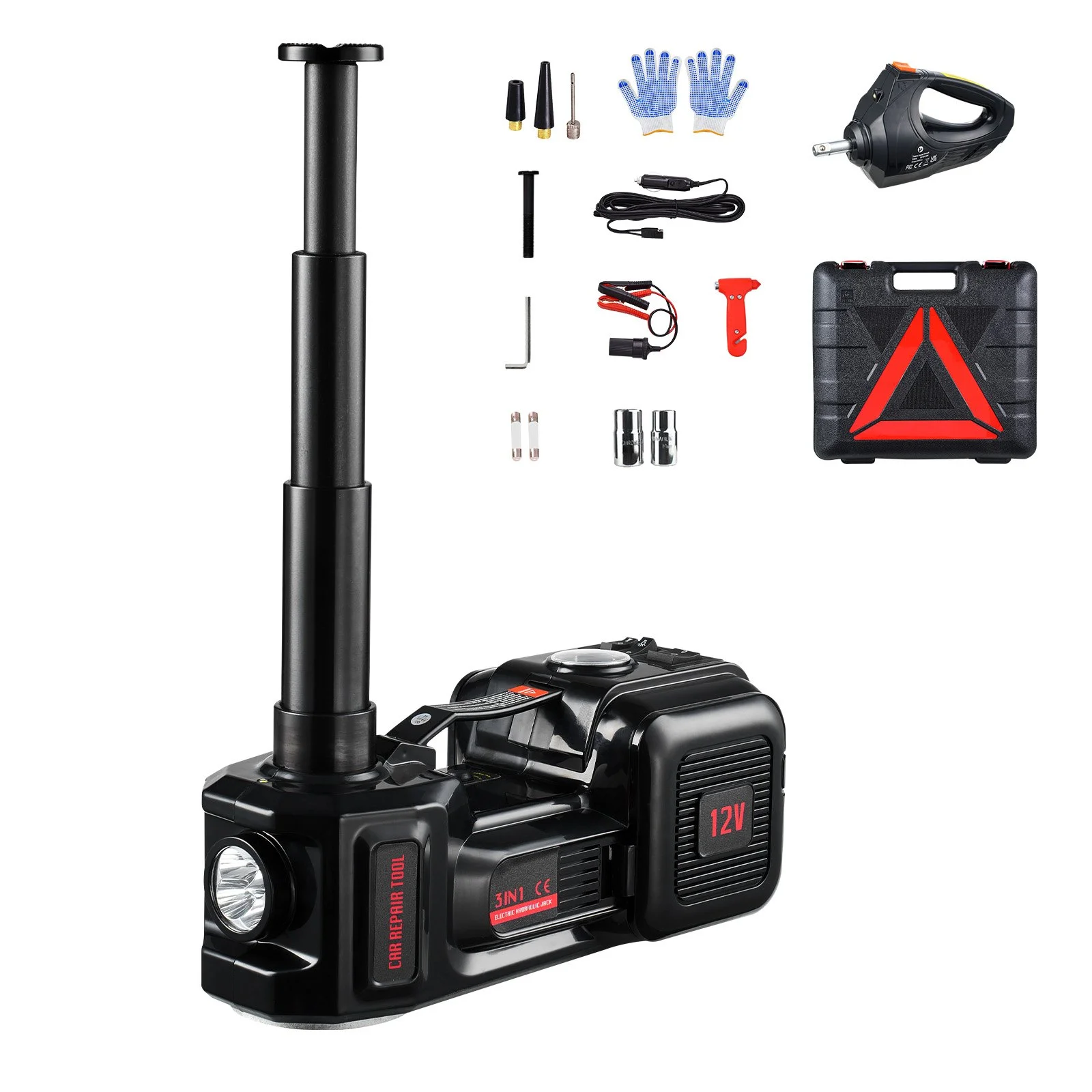 VEVOR 5T Cric per auto elettrica Martinetto elettrico a forbice 12V Smontagomme con avvitatore elettrico e luce a LED per camion SUV berlina