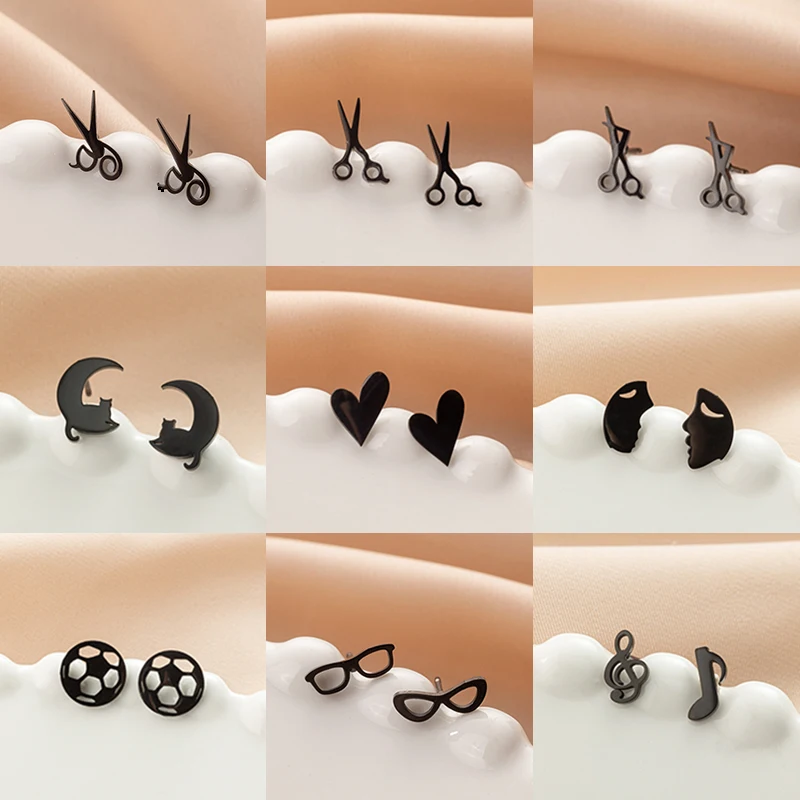 Mode Edelstahl Schere Gläser Ohrringe für Frauen Romantische Mond Herz Ohr Schmuck Sport Fußball Ohrring Zubehör Image